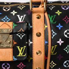 画像をギャラリービューアに読み込む, 極美品 LOUIS VUITTON ルイヴィトン × 村上隆 モノグラムマルチカラー キーポル45 ボストンバッグ ノワール M92640 中古 4a005468