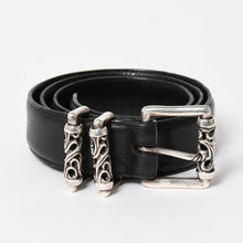 画像をギャラリービューアに読み込む, CHROME HEARTS クロムハーツ BLT ROLLER 3PC 1.5inch ローラーベルト 1.5インチ サイズ34 ブラック レザー シルバー925 美品 中古 4a005598