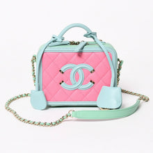 画像をギャラリービューアに読み込む, 新品同様 CHANEL シャネル CCフィリグリー バニティバッグ 26番台 ココマーク キャビアスキン ピンク ミントグリーン ピンク 中古 4a005678