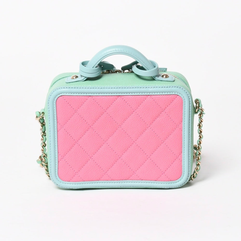 Like new CHANEL CC Filigree Vanity Bag No. 26 Coco Mark Caviar Skin Pink Mint Green Pink Used 4a005678