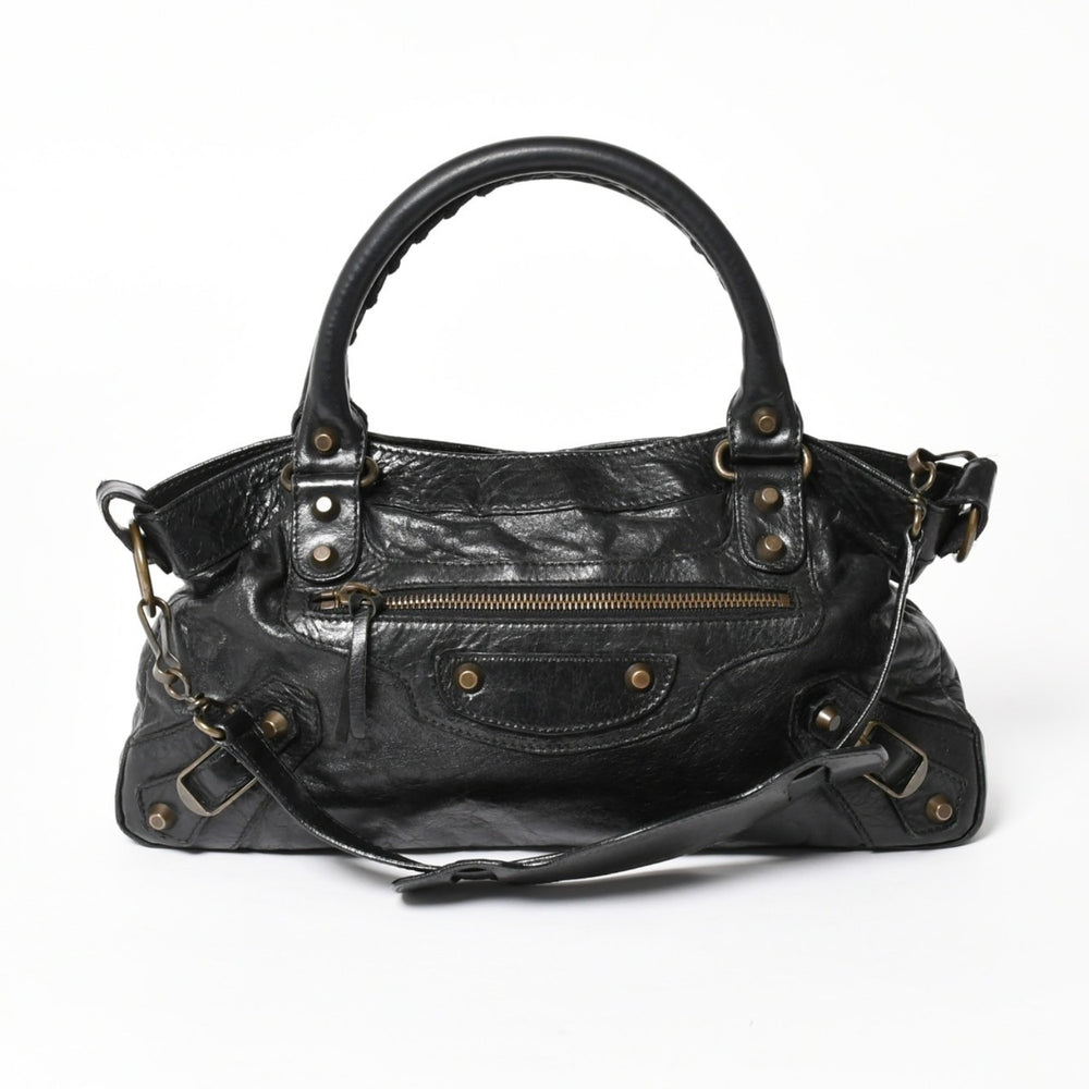 BALENCIAGA バレンシアガ ザ ファースト ハンドバッグ ショルダーバッグ 103208 ラムスキン ブラック メタルブラック金具 2way 美品 中古 4a005480