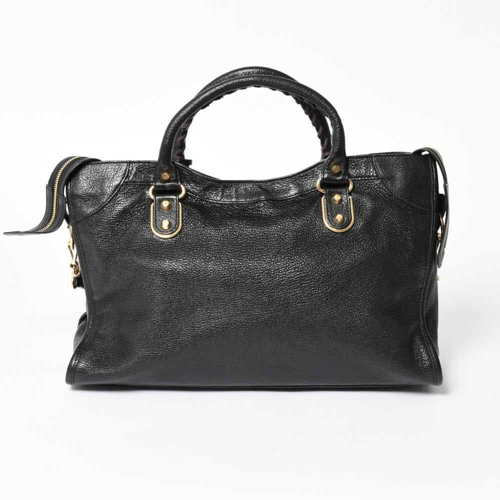 極美品 BALENCIAGA バレンシアガ クラシック メタリック エッジ シティ 2WAY ショルダーバッグ 390154 ブラック ゴールド金具 中古 4a005479