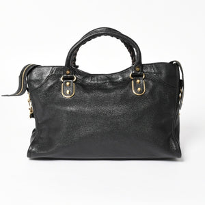 極美品 BALENCIAGA バレンシアガ クラシック メタリック エッジ シティ 2WAY ショルダーバッグ 390154 ブラック ゴールド金具 中古 4a005479