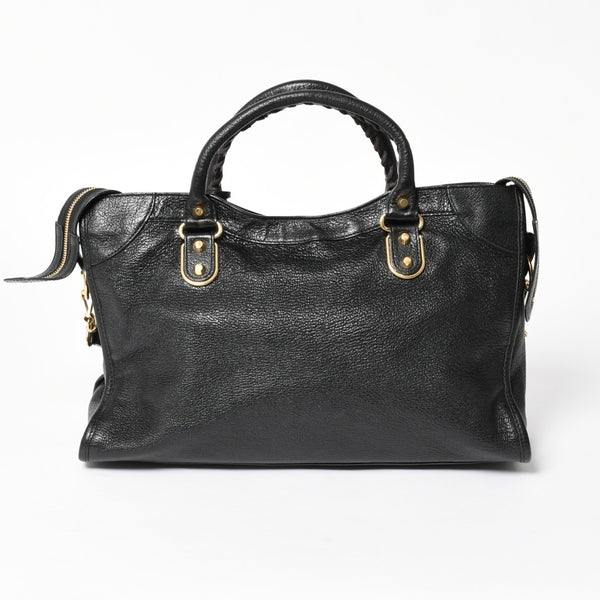 極美品 BALENCIAGA バレンシアガ クラシック メタリック エッジ シティ 2WAY ショルダーバッグ 390154 ブラック ゴールド金具 中古 4a005479