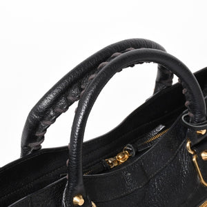 極美品 BALENCIAGA バレンシアガ クラシック メタリック エッジ シティ 2WAY ショルダーバッグ 390154 ブラック ゴールド金具 中古 4a005479