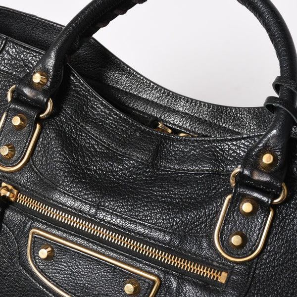 極美品 BALENCIAGA バレンシアガ クラシック メタリック エッジ シティ 2WAY ショルダーバッグ 390154 ブラック ゴールド金具 中古 4a005479