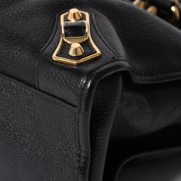 極美品 BALENCIAGA バレンシアガ クラシック メタリック エッジ シティ 2WAY ショルダーバッグ 390154 ブラック ゴールド金具 中古 4a005479