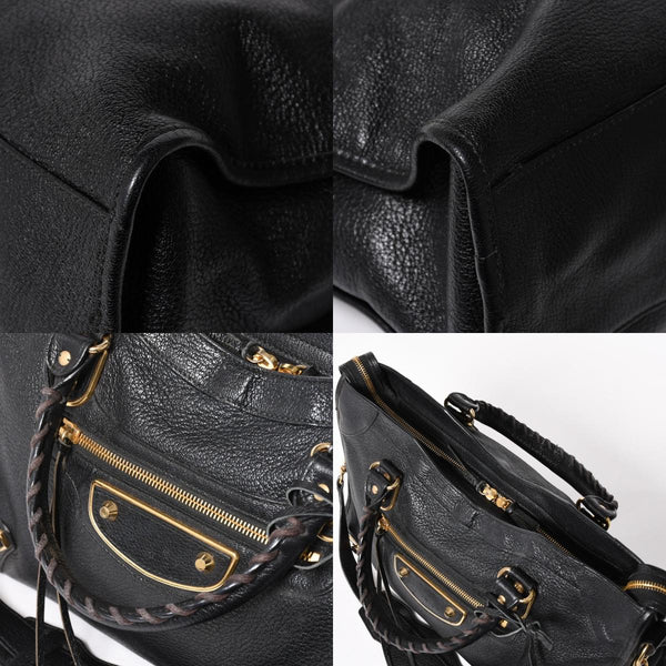 極美品 BALENCIAGA バレンシアガ クラシック メタリック エッジ シティ 2WAY ショルダーバッグ 390154 ブラック ゴールド金具 中古 4a005479