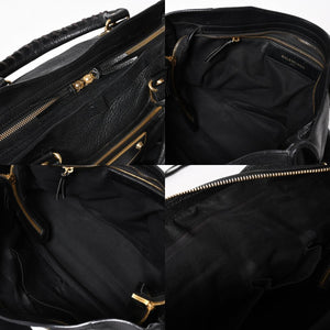 極美品 BALENCIAGA バレンシアガ クラシック メタリック エッジ シティ 2WAY ショルダーバッグ 390154 ブラック ゴールド金具 中古 4a005479