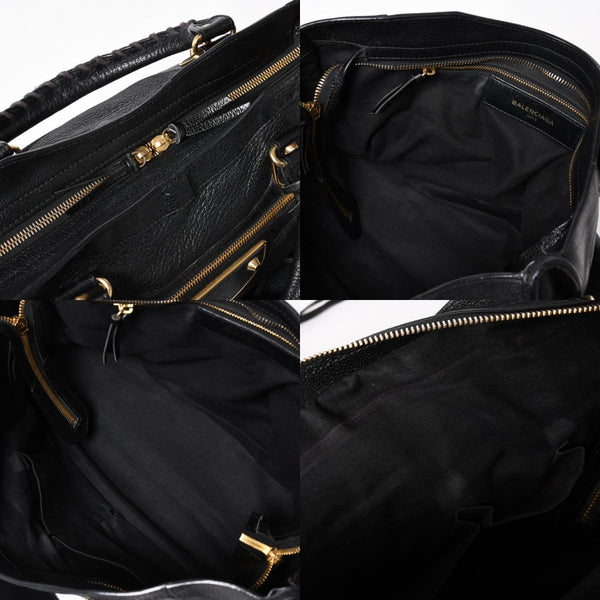 極美品 BALENCIAGA バレンシアガ クラシック メタリック エッジ シティ 2WAY ショルダーバッグ 390154 ブラック ゴールド金具 中古 4a005479