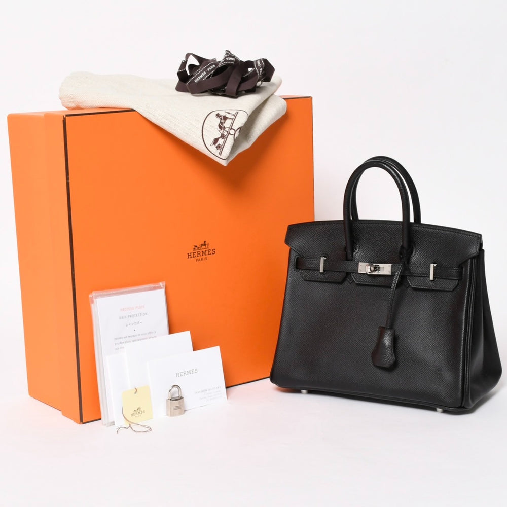 HERMES エルメス バーキン25 ハンドバッグ □L刻印 ヴォーエプソン ブラック シルバー金具 美品 中古 4a005625