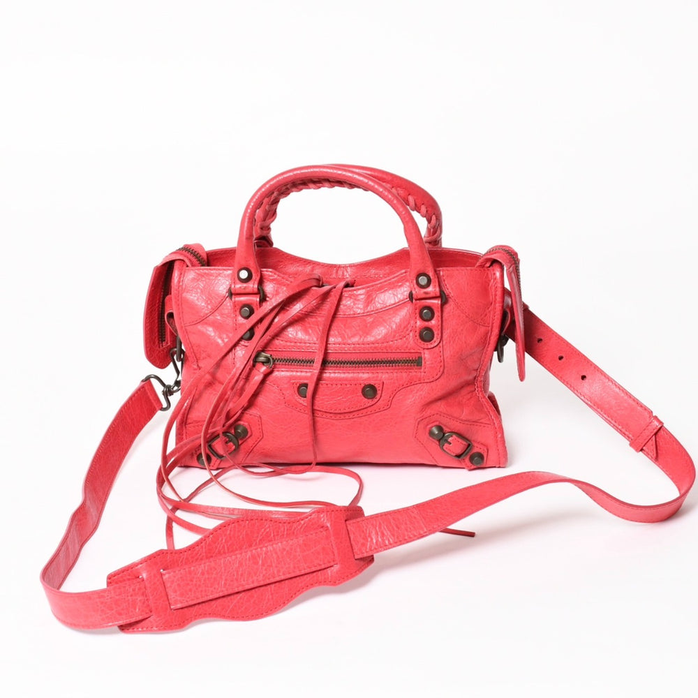 BALENCIAGA バレンシアガ クラシックミニシティ 2WAY ハンドバッグ ショルダーバッグ レザー レッド ピンク 300295 美品 中古 4a005478