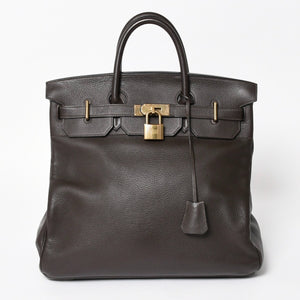 Mint condition HERMES Haut a Courroies 40 handbag, Togo leather, brown, bronze hardware. ◻F stamp, used, item number 4a005619