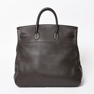 Mint condition HERMES Haut a Courroies 40 handbag, Togo leather, brown, bronze hardware. ◻F stamp, used, item number 4a005619