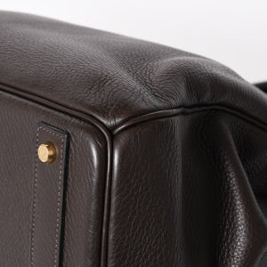 Mint condition HERMES Haut a Courroies 40 handbag, Togo leather, brown, bronze hardware. ◻F stamp, used, item number 4a005619
