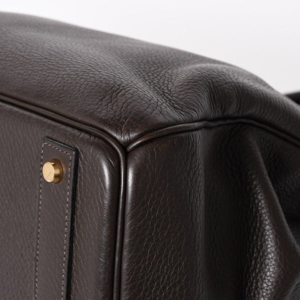 Mint condition HERMES Haut a Courroies 40 handbag, Togo leather, brown, bronze hardware. ◻F stamp, used, item number 4a005619
