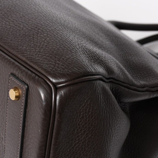 Mint condition HERMES Haut a Courroies 40 handbag, Togo leather, brown, bronze hardware. ◻F stamp, used, item number 4a005619