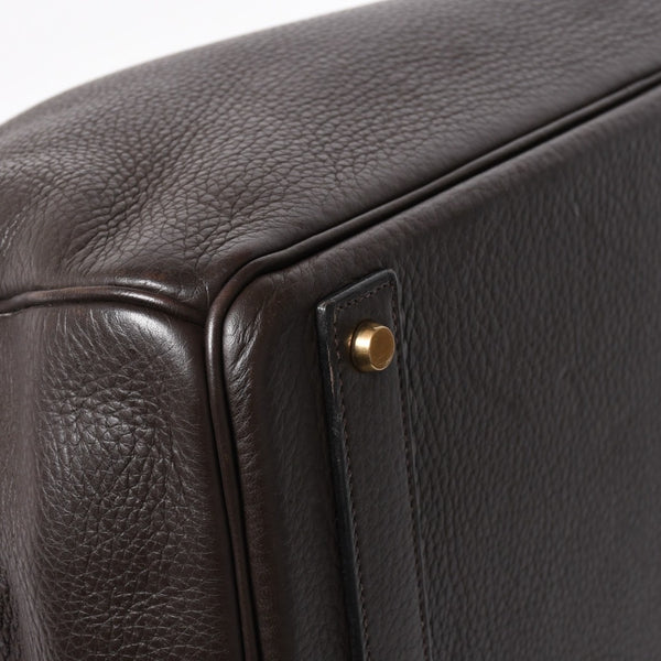 Mint condition HERMES Haut a Courroies 40 handbag, Togo leather, brown, bronze hardware. ◻F stamp, used, item number 4a005619