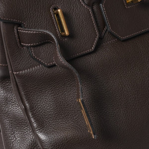 Mint condition HERMES Haut a Courroies 40 handbag, Togo leather, brown, bronze hardware. ◻F stamp, used, item number 4a005619