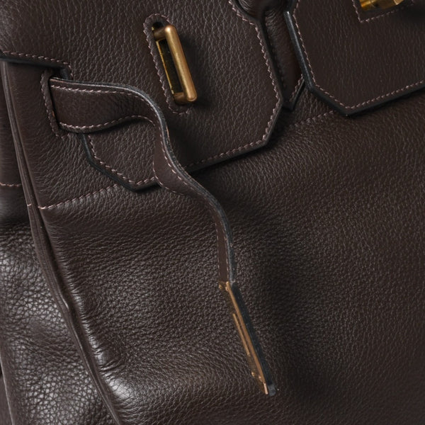 Mint condition HERMES Haut a Courroies 40 handbag, Togo leather, brown, bronze hardware. ◻F stamp, used, item number 4a005619