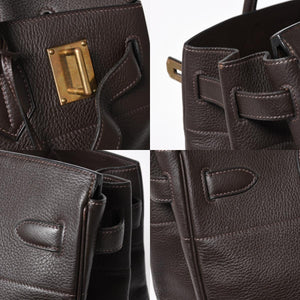 Mint condition HERMES Haut a Courroies 40 handbag, Togo leather, brown, bronze hardware. ◻F stamp, used, item number 4a005619