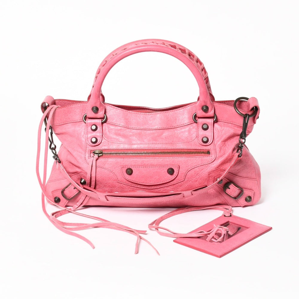 極美品 BALENCIAGA バレンシアガ ザ・ファースト 2WAY ハンドバッグ ショルダーバッグ レザー 103208 ピンク ブロンズ金具 中古 4a005481