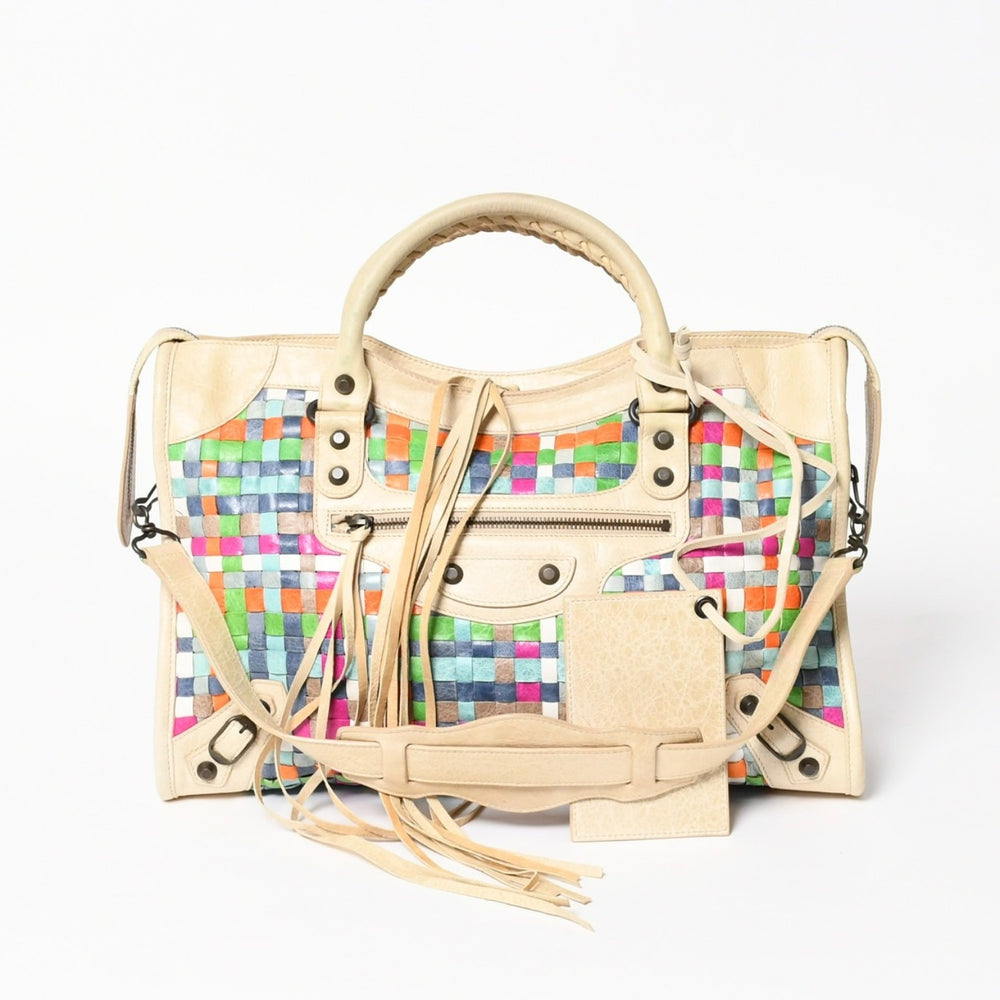 BALENCIAGA バレンシアガ バッグ ザ シティ 2WAY イントレチャート ハンドバッグ ショルダーバッグ 115748 マルチカラー 美品 中古 4a005482