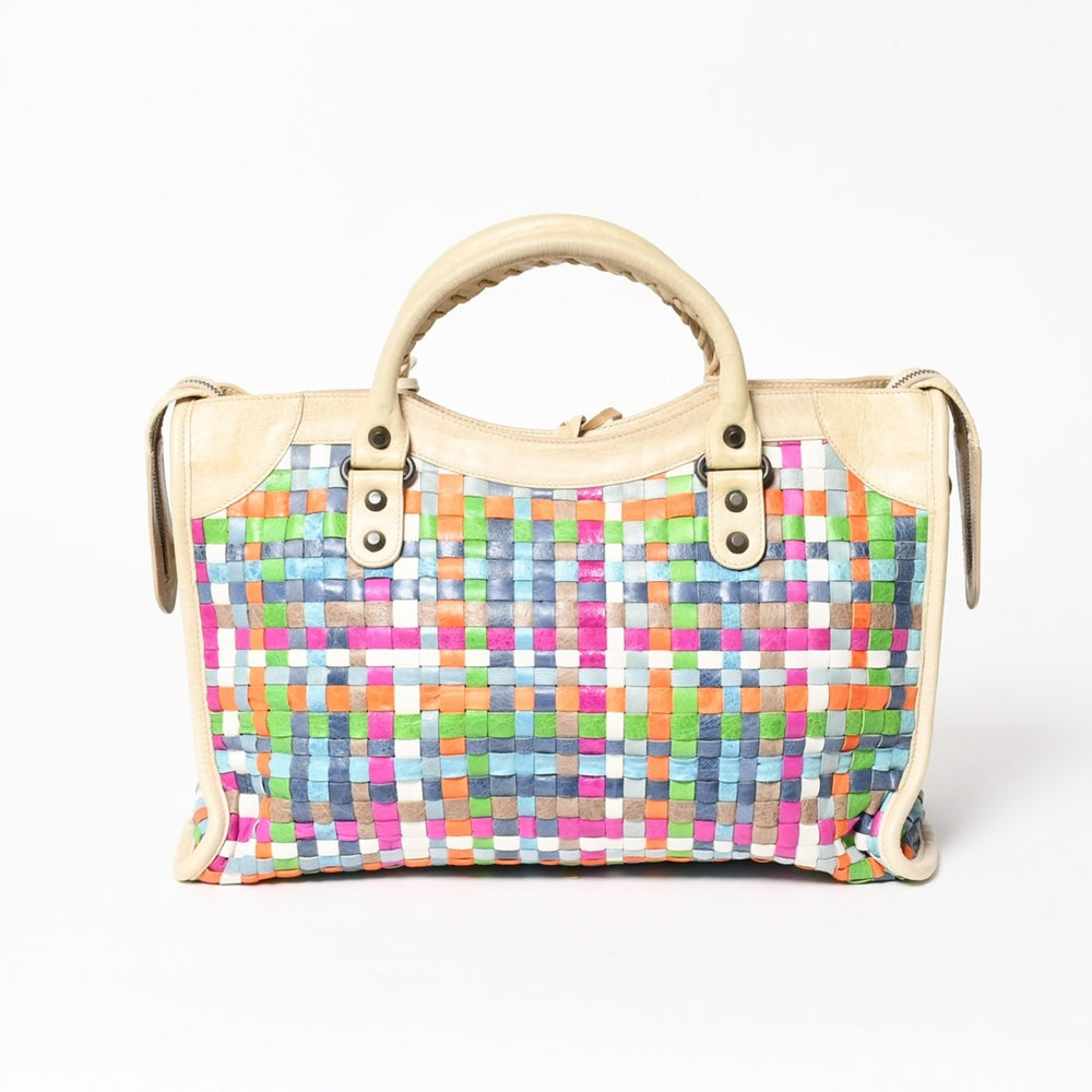 BALENCIAGA バレンシアガ バッグ ザ シティ 2WAY イントレチャート ハンドバッグ ショルダーバッグ 115748 マルチカラー 美品 中古 4a005482