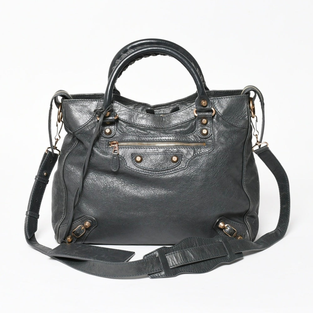 BALENCIAGA バレンシアガ ザ・ヴェロ ショルダー ハンドバッグ 2way 282010 レザー シャンパンゴールド金具 グレー 美品 中古 4a005484