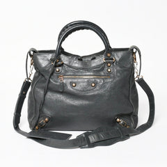 BALENCIAGA バレンシアガ ザ・ヴェロ ショルダー ハンドバッグ 2way 282010 レザー シャンパンゴールド金具 グレー 美品 中古 4a005484