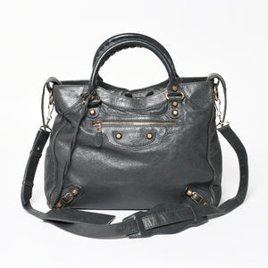 BALENCIAGA バレンシアガ ザ・ヴェロ ショルダー ハンドバッグ 2way 282010 レザー シャンパンゴールド金具 グレー 美品 中古 4a005484