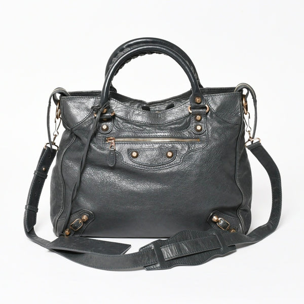 BALENCIAGA バレンシアガ ザ・ヴェロ ショルダー ハンドバッグ 2way 282010 レザー シャンパンゴールド金具 グレー 美品 中古 4a005484
