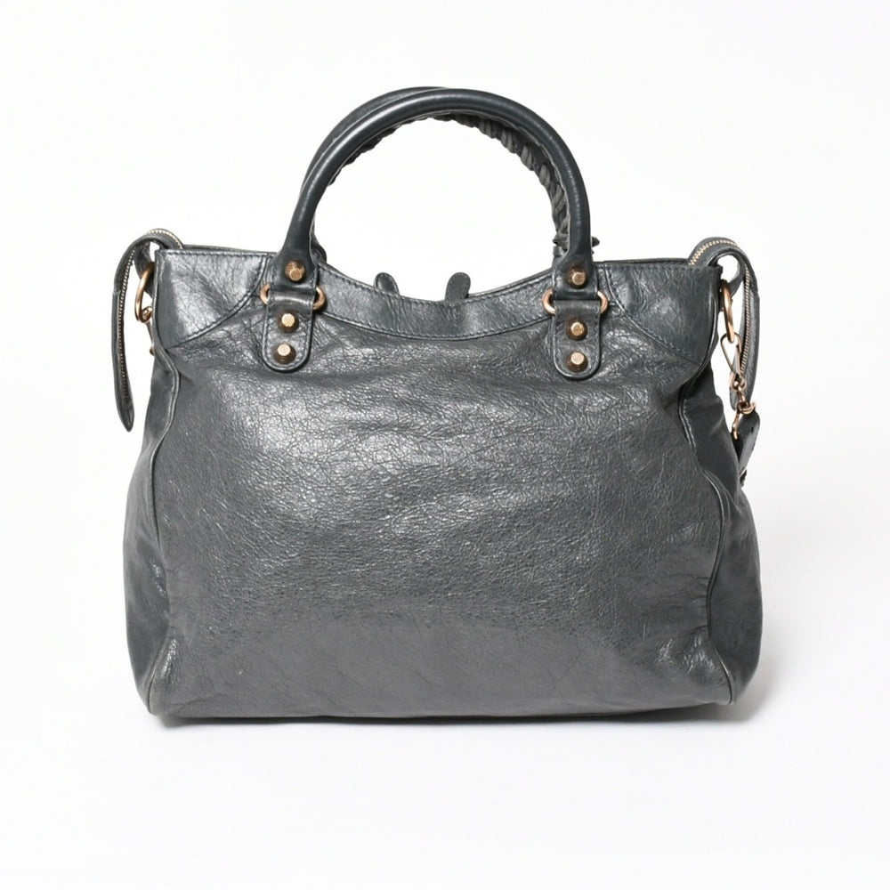 BALENCIAGA バレンシアガ ザ・ヴェロ ショルダー ハンドバッグ 2way 282010 レザー シャンパンゴールド金具 グレー 美品 中古 4a005484