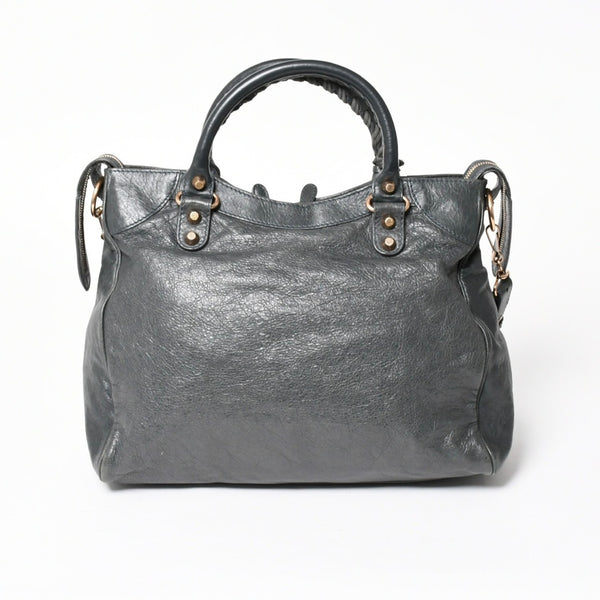BALENCIAGA バレンシアガ ザ・ヴェロ ショルダー ハンドバッグ 2way 282010 レザー シャンパンゴールド金具 グレー 美品 中古 4a005484