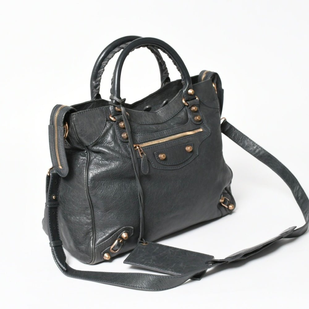 BALENCIAGA The Vero Shoulder Handbag 2way 282010 Leather Champagne Gold Hardware Gray Good Condition Used 4a005484