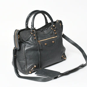 BALENCIAGA バレンシアガ ザ・ヴェロ ショルダー ハンドバッグ 2way 282010 レザー シャンパンゴールド金具 グレー 美品 中古 4a005484