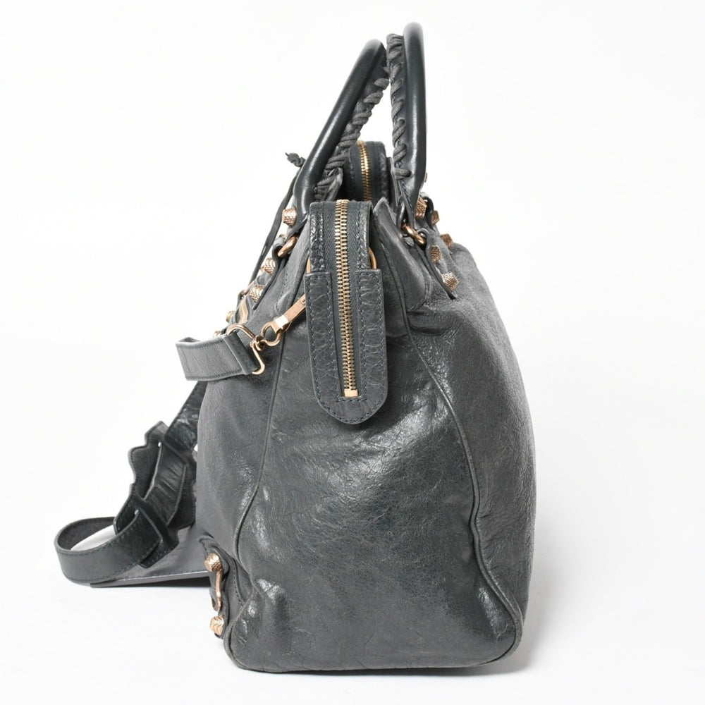 BALENCIAGA The Vero Shoulder Handbag 2way 282010 Leather Champagne Gold Hardware Gray Good Condition Used 4a005484