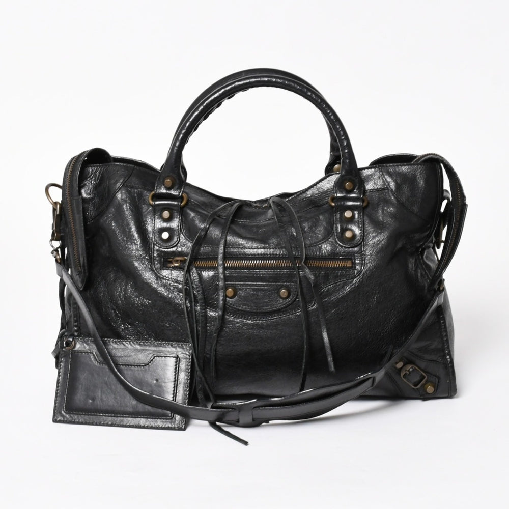 BALENCIAGA バレンシアガ 115748 ザ・シティ 黒 ブラック レザー ブロンズ金具 2WAY ハンドバッグ ショルダーバッグ 美品 中古 4a005416