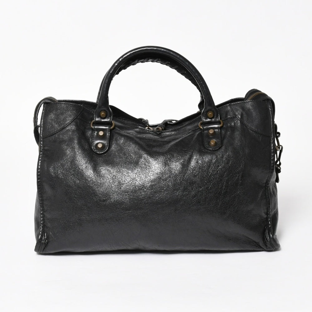 BALENCIAGA バレンシアガ 115748 ザ・シティ 黒 ブラック レザー ブロンズ金具 2WAY ハンドバッグ ショルダーバッグ 美品 中古 4a005416