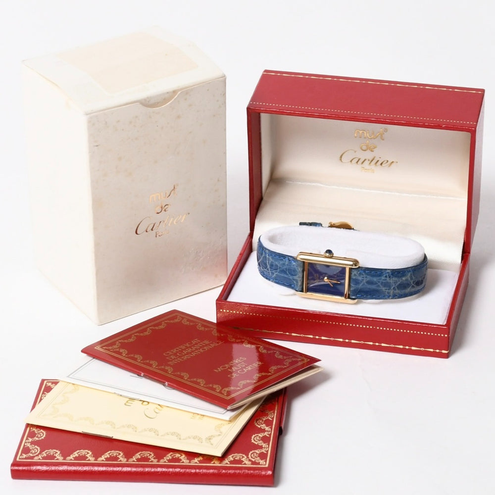 CARTIER カルティエ マストタンク SMサイズ ヴェルメイユ 腕時計 手巻き ラピスブルーダイヤル 美品 中古 4a005352