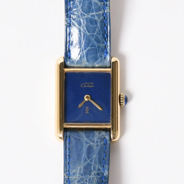 CARTIER カルティエ マストタンク SMサイズ ヴェルメイユ 腕時計 手巻き ラピスブルーダイヤル 美品 中古 4a005352