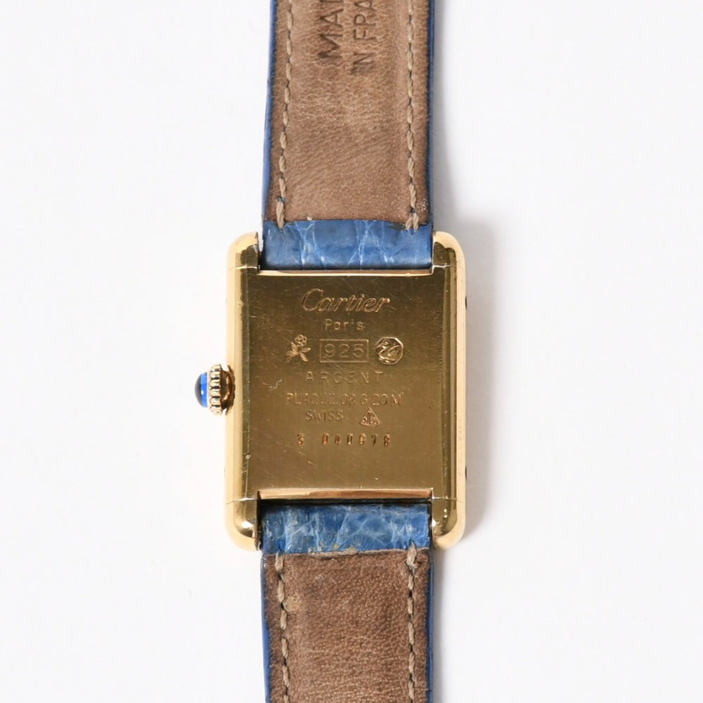 CARTIER Must tank SM size Vermeil wristwatch Manual winding Lapis blue dial Good condition Used 4a005352