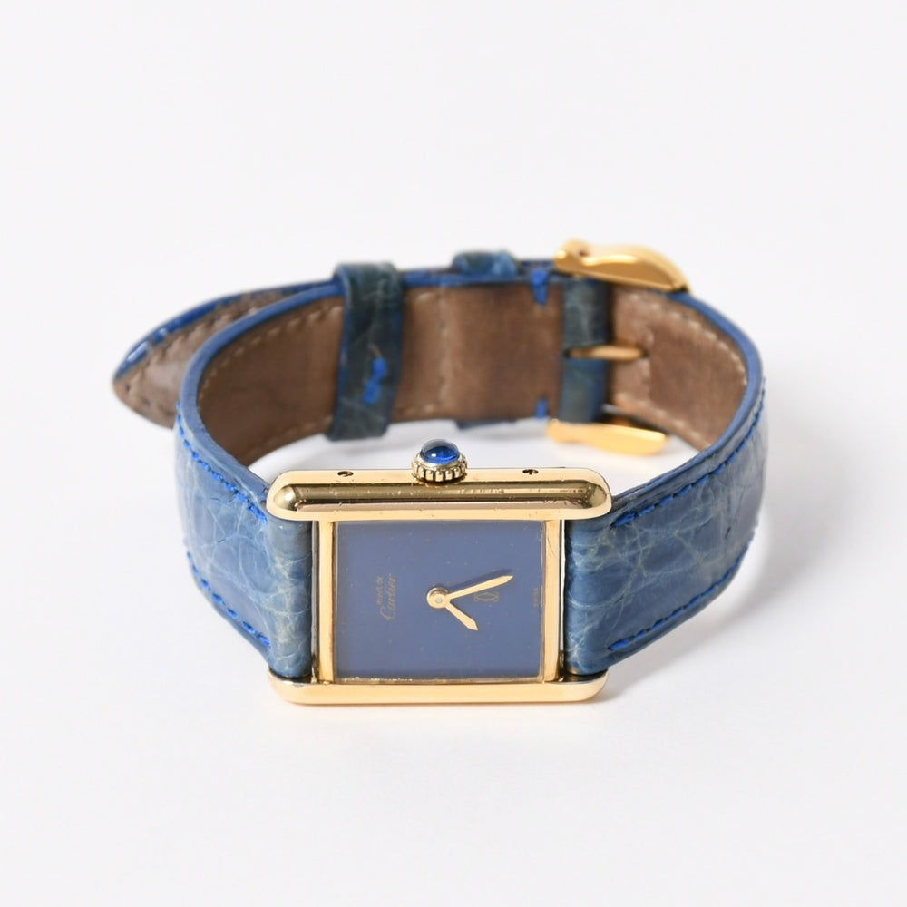 CARTIER Must tank SM size Vermeil wristwatch Manual winding Lapis blue dial Good condition Used 4a005352