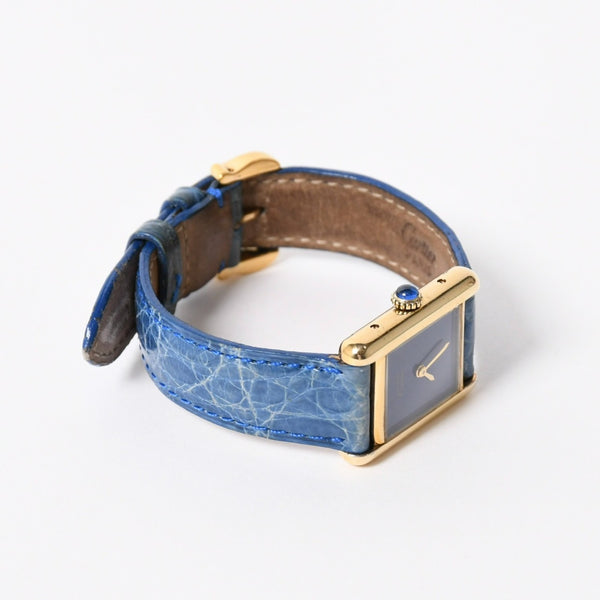 CARTIER カルティエ マストタンク SMサイズ ヴェルメイユ 腕時計 手巻き ラピスブルーダイヤル 美品 中古 4a005352