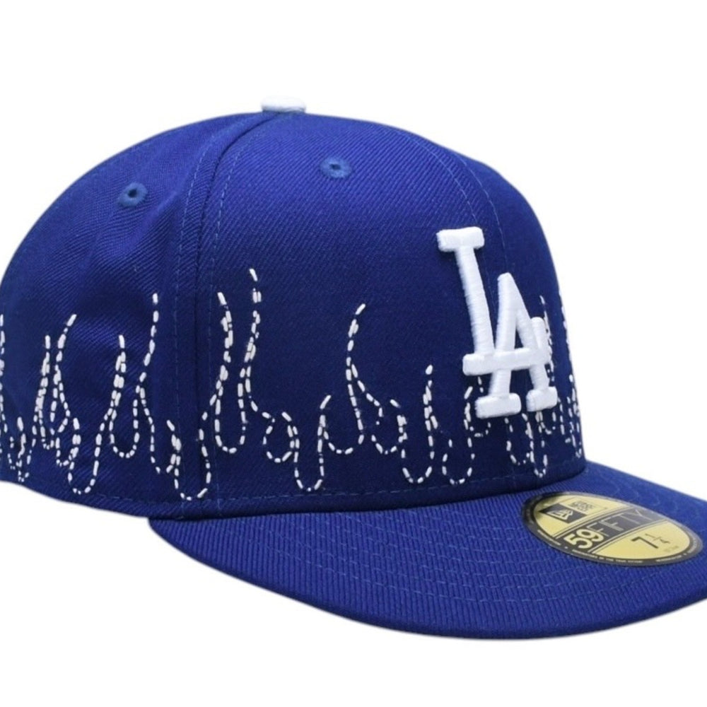 新品未使用品 NEW ERA ニューエラ キャップ Los Angeles Dodgers ロサンゼルスドジャーズ Loso カスタムモデル 一点物 ブルー 59FIFTY サイズ7 1/4 57.7cm 中古 4a005535