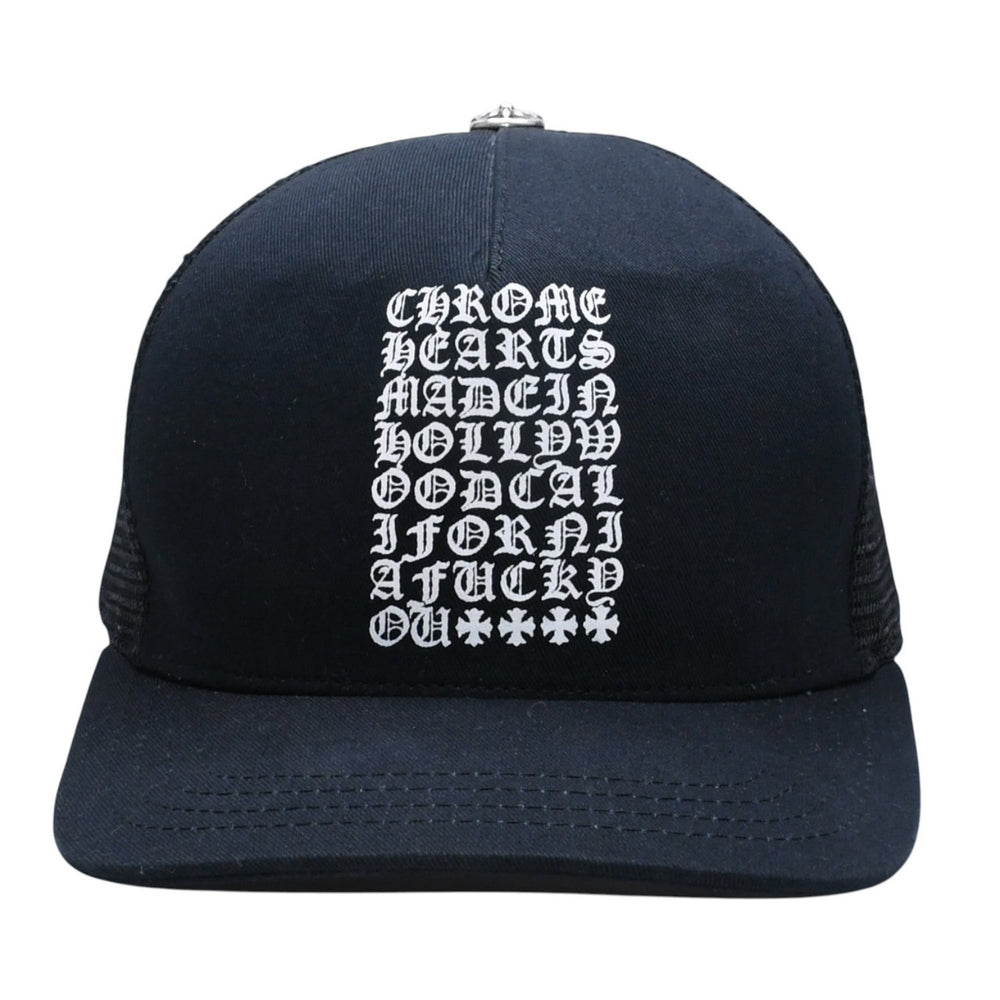 Very Good Condition CHROME HEARTS TRUCKER CAP EYECHART Eye Chart Trucker Cap OS 53-60cm Black Mesh Used 4a005593