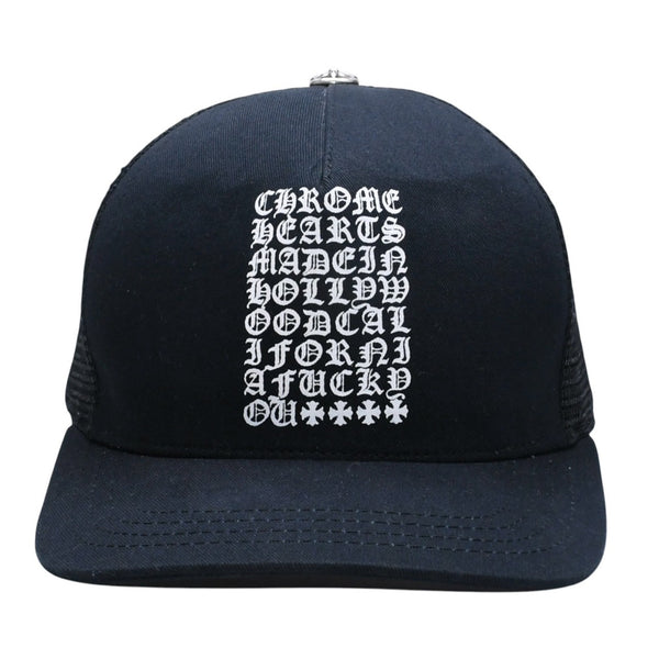 Very Good Condition CHROME HEARTS TRUCKER CAP EYECHART Eye Chart Trucker Cap OS 53-60cm Black Mesh Used 4a005593