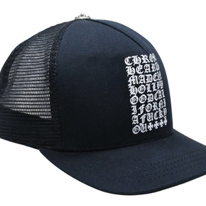 Very Good Condition CHROME HEARTS TRUCKER CAP EYECHART Eye Chart Trucker Cap OS 53-60cm Black Mesh Used 4a005593