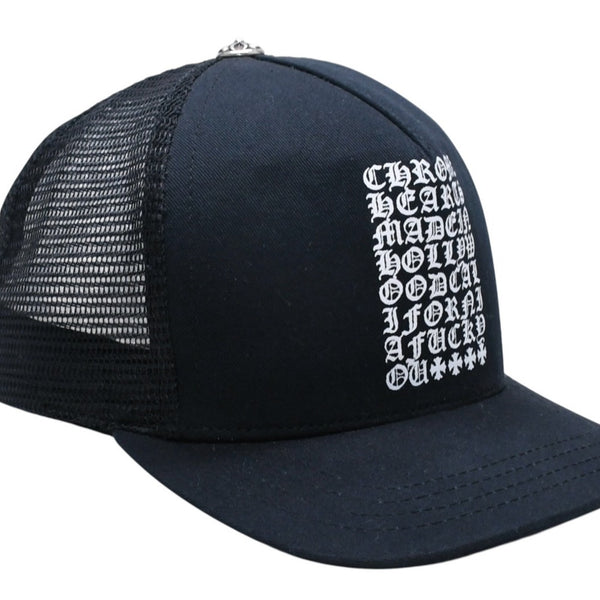 Very Good Condition CHROME HEARTS TRUCKER CAP EYECHART Eye Chart Trucker Cap OS 53-60cm Black Mesh Used 4a005593