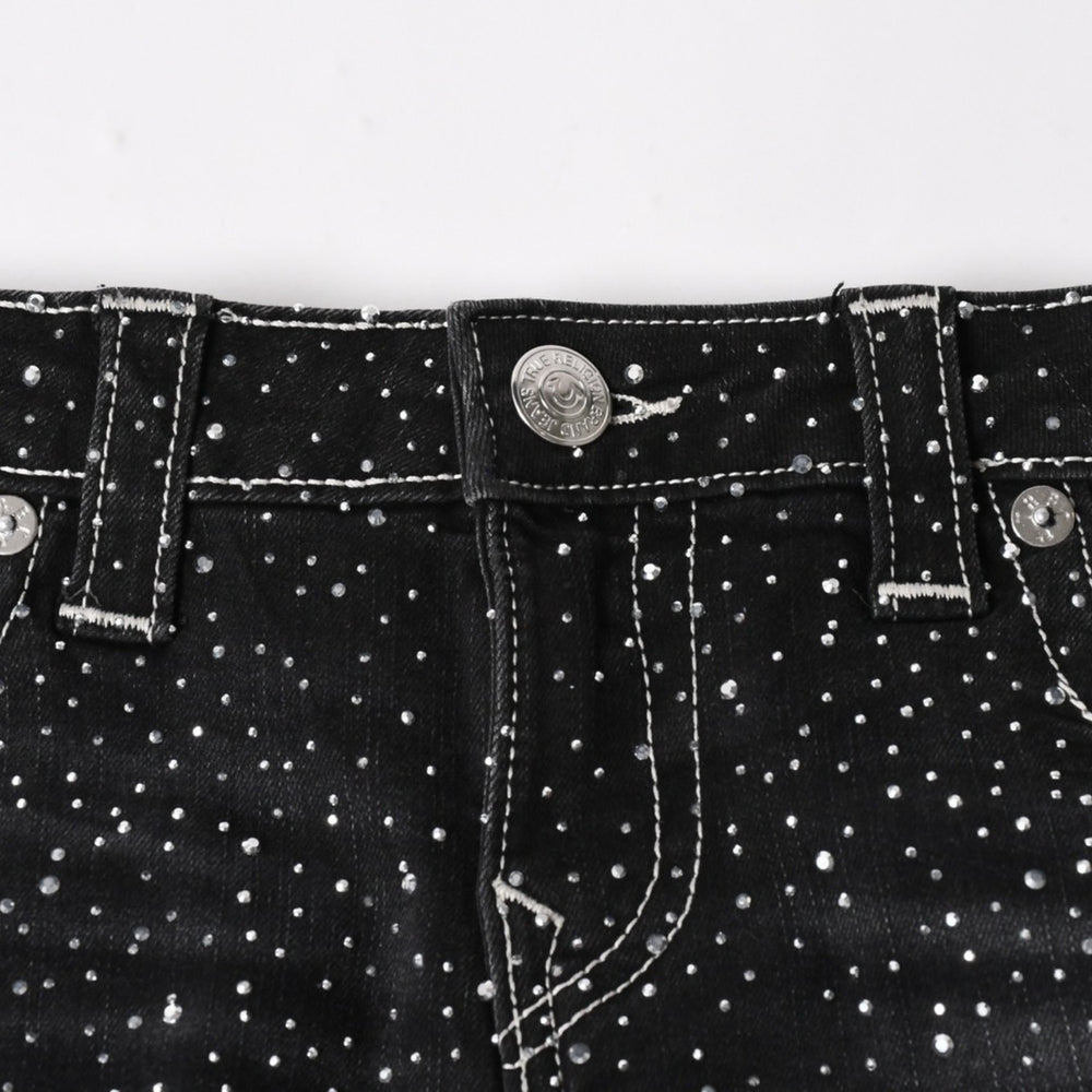 新品未使用 TRUE RELIGION トゥルーレリジョン JOEY Low Rise Cut-Off Short ショーツ コットン ラインストーン ブラック サイズ29 中古 4a005498